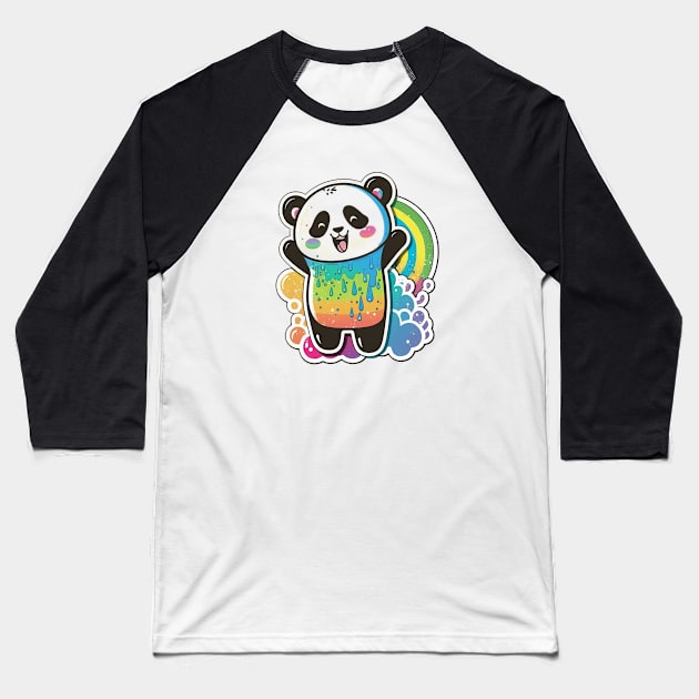 Cute Cartoon Panda Rainbow Colourful Funny Kawaii Baseball T-Shirt by kiddo200